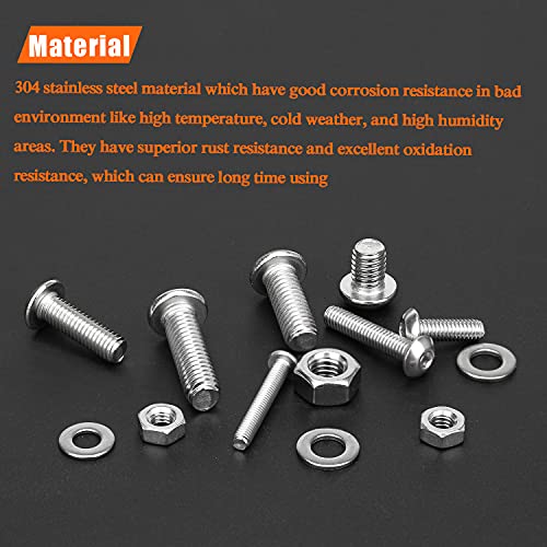HELIFOUNER 810 Pieces M3 M4 M5 M6 304 Stainless Steel Button Head Socket Cap Metric Screws Bolts, Flat Washers and Nuts Assortment Kit with Hex Wrenches M3 M4 M5 M6 (810 Pieces) Button Head Screws