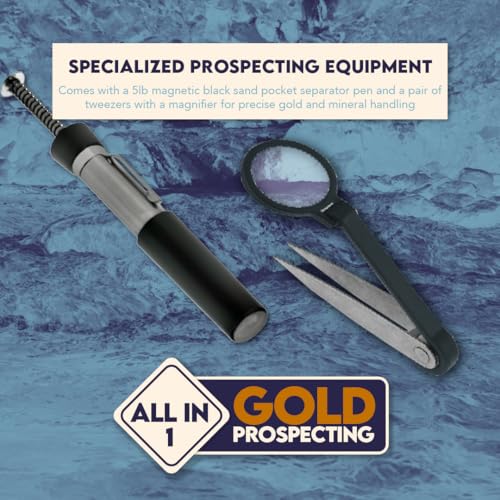 SE 11-Piece Gold Panning Kit - Complete Prospecting Set with Pans, Sieves, Tweezers, Glass Bottles, Sand Magnet, and More - Ideal for Beginners and Enthusiasts - GP5-KIT111