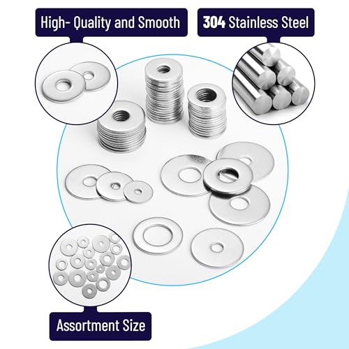 Bates- Fender Washers Assortment Kit, 230 pcs, Stainless Steel Flat Washers, 15 Sizes(M3-M12), Stainless Steel Fender Washers, Flat Washer, Large Washer Fender Washer Assortment, Assorted Washers