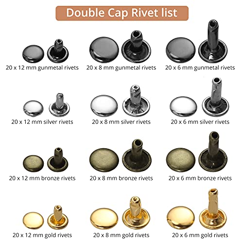 KAMTOP Leather Hole Punch Set, 240 Double Cap Rivets, Punch Pliers Silver