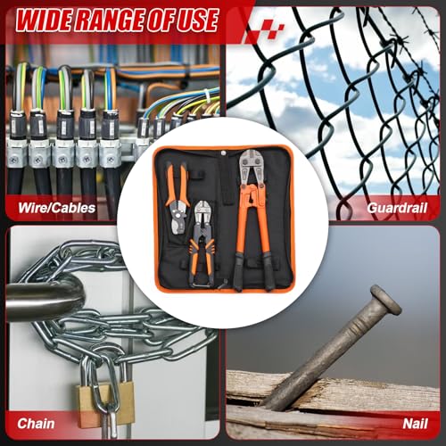3 Piece Heavy Duty Bolt Cutter Set All in One Metal Cutting Kit 14 Inch Chain Cutter 8 Inch Mini Wire Pliers 7 Inch Cable Shear Complete Tool Set for Fencing Locks Wires DIY 3-pcs
