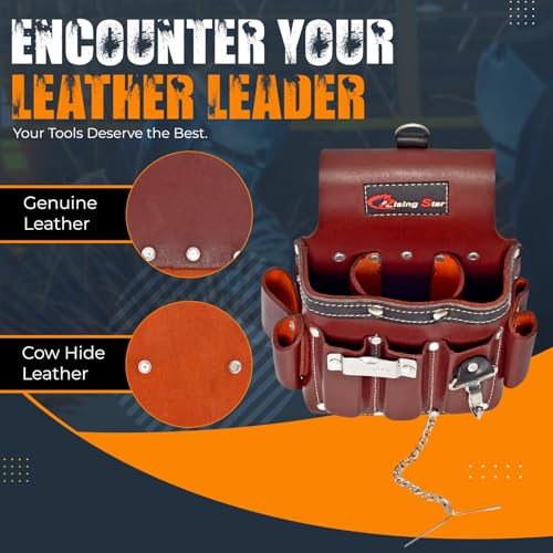 Rising Star Wears Professional Tool Belt with Suspenders | Leather Carpenter & Electrician Tool Belt | Heavy Duty Construction Belt for Men