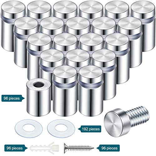 1/2 x 3/4 Inch Sign Standoff Screws Advertising Screws Stainless Steel Wall Standoff Mounts for Glass Acrylic Signs (96 Pieces) 96