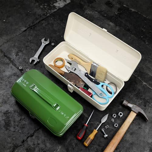 Army Green Portable Metal Tool Box Hip Roof Style With Metal Latch Closure Tool Chest For Household Workshop Car,11.4" 11.4inch Army Green