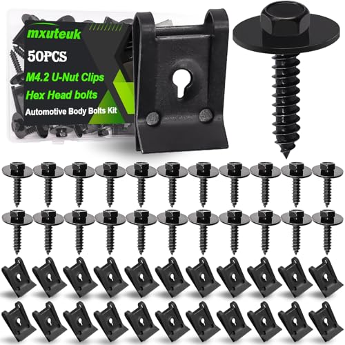 mxuteuk 50PCS M4.2 U-Nut Clips & Hex Head Automotive Body Fender Bolts Kit+mxuteuk 260PCS U-Nut Clips & Automotive Body Fender Bolts Kit