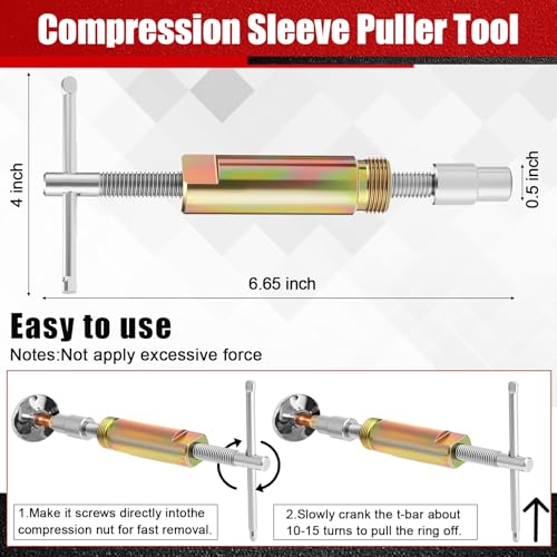 5 Pcs Compression Sleeve Puller Kit, Angle Stop Wrench Tool, Red