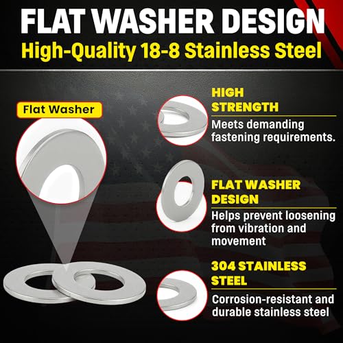 Chenango Supply 1 Inch Stainless Steel Flat Washers – 304 Stainless Steel 18-8, Corrosion-Resistant Flat Washers, 25 Pieces (1" Flat Washer) 1" Flat Washer