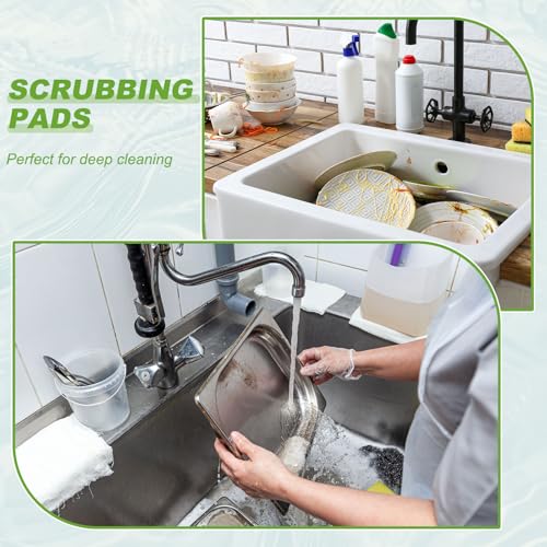 Power Scrub Pads, Scrubbing Pads 180 Grits Scouring Discs - Fitting for (Home Kitchen Cleaning - Drill Attachment - Scrubber Replacement) 16 Pcs & 4 Inch & Green