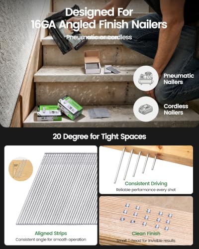 meite 16 Gauge Finish Nails 1-1/2 Inch Galvanized 20 Degree Angled 2,000PCS 1 Box (2,000PCS)