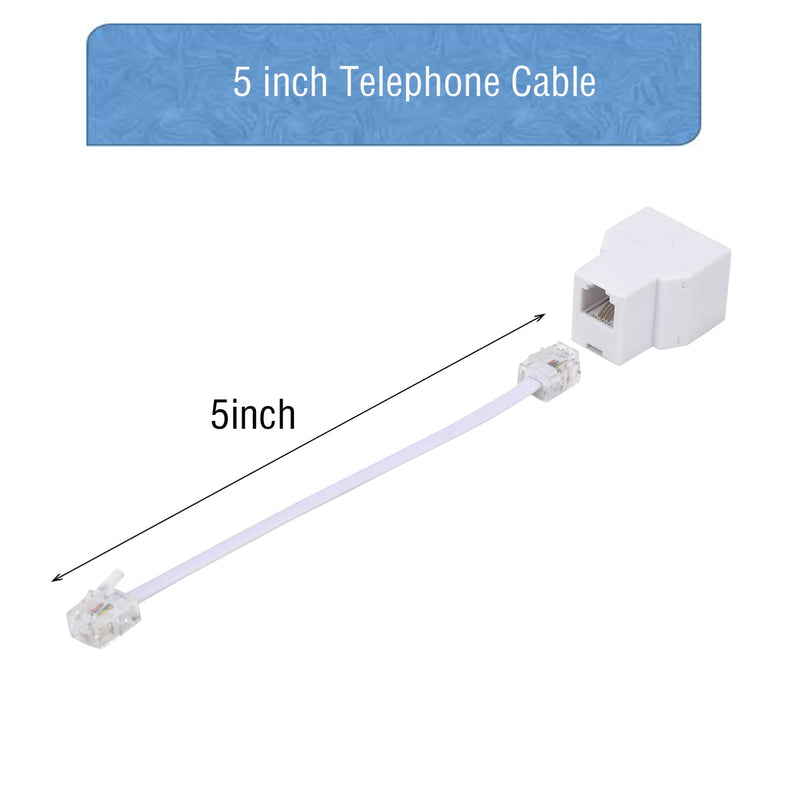 LanSenSu Phone Line Splitter,Telephone Splitter,with RJ11 6P4C Plugs,Suitable for Telephone,Fax Machine,White 2-Pack 2Pack-White White