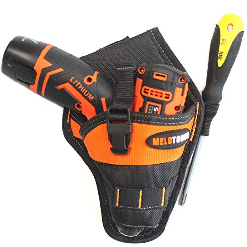 MELOTOUGH Left/Right Handed Belt Cordless Drill Holster for Tool Belt + Cordless Drill Holder Hook Tape Measure Clip Drill/Power Tool Holder with Drill Bit