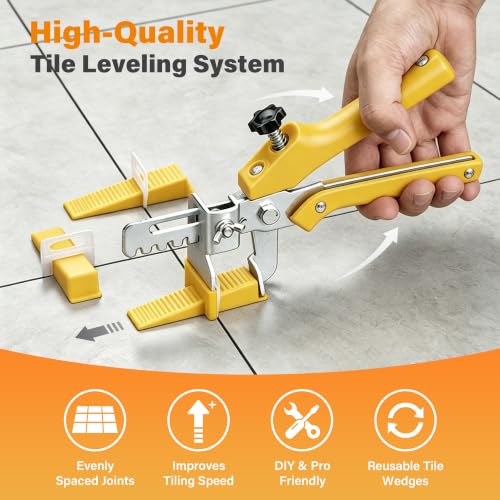 Tile Leveling System Kit with Tile Plier, 300Pcs 1/8" PP Tile Leveling Clips & 100Pcs Reusable Wedges, Lippage Control Tile Leveler Tools for Floor Wall Tile and Stone Installation