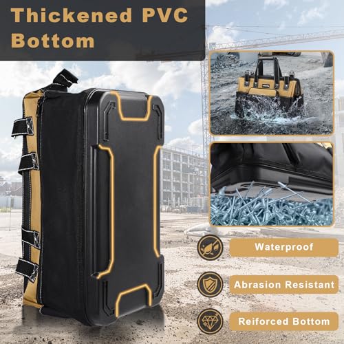 20 IN Large Tool Bag For Men Heavy Duty, Drill Bag Tool Bag Organizer, Wide Mouth Waterproof Hard Bottom Multiple Pockets Tool Tote, Tool Caddy, Maintenance 20 Inch