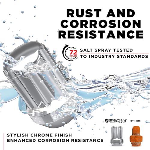 White Knight M12x1.50 Seven Spline Acorn Lug Nut with Key for Select AFTERMARKET or Factory Wheels with Regular 0.90" Diameter Seating (Triple Layer Chrome Plated) - 3807D-20AM (20 Pack) 7 Spline Standard Seating