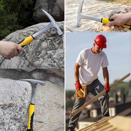 Geological Hammer, Duckbill Double Head Geology Hammer Geological Hammer Flat Mouthstone Hammer Sharpener Tip Geological Study Hammer with High Carbon Steel and Comfortable Rubber Handle