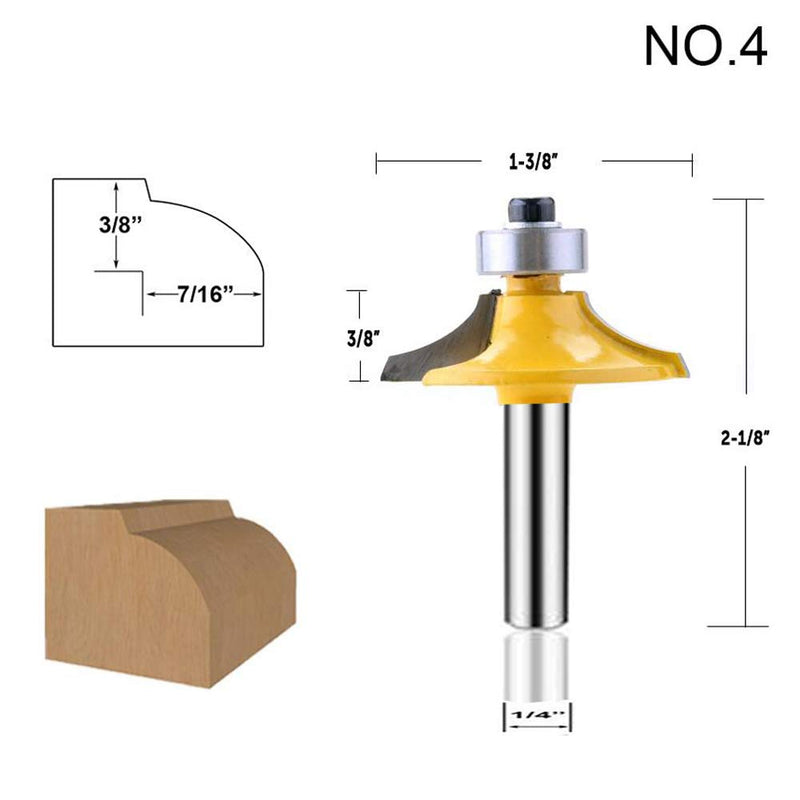 Router Bit Set 1/4-Inch Shank Door&Drawer Front Edging 4 PCS, Woodworking Milling Cutter Tools, Carbide CNC Router Grooving Mill Tool(1/4 Square) 1/4 Square