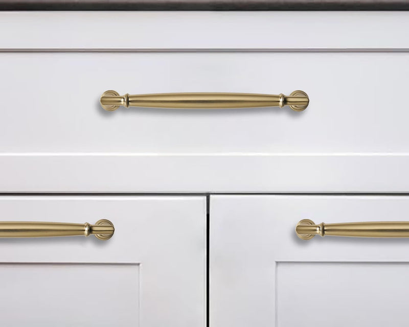 khtumeware 10 Pack 3 Inch(76mm) Brushed Brass Cabinet Pulls Heavy Duty Solid Warm Brass Cabinet Handles Kitchen Brushed Gold Cabinet Hardware for Cupboard Drawer Handles 3"(76mm) Hole Center