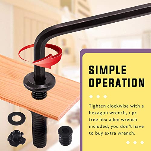 Swpeet 180Pcs M6 Carbon Steel Black Hex Drive Socket Cap Bolts and Threaded Inserts Nuts with T Nut 4 Pronged Tee Blind Nuts and Flat Washers Kit, 1Pcs Wrench Bolts Fully Threaded Hex Socket Screws 178