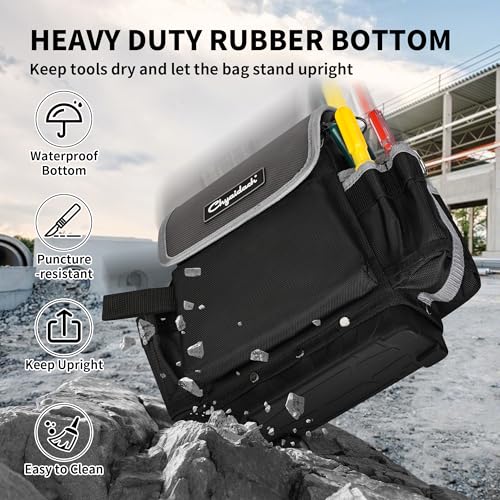 Chyaidach Electrician Tool Bag, 30-Pockets Heavy Duty Tool Pouch with Hard Bottom & Shoulder Strap, Utility Toolbox Storage Organizer for Service Tech HVAC Electrical Plumber