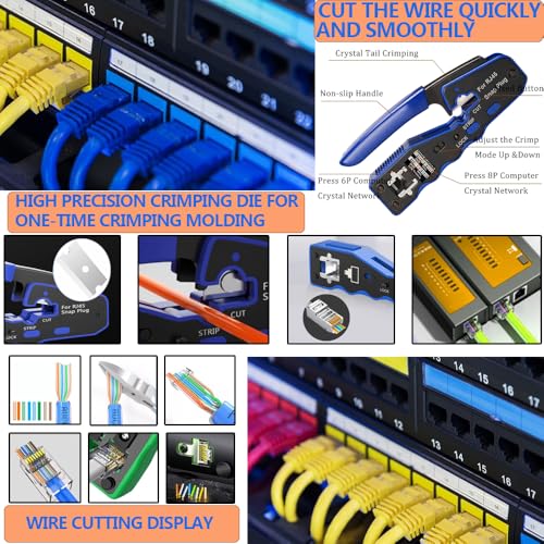 LEATBUY RJ45 Crimping Tool Kit for RJ11/RJ12/CAT5/CAT6/Cat5e, Professional Computer Maintenacnce Lan Cable Tester Network Repair Tool Set，Wire Crimper Wire Connector Stripper Cutter (WHITE) White