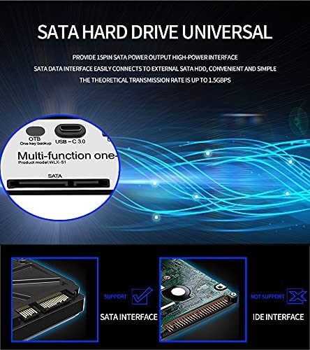 Tool-Free USB 3.0 to 2.5" & 3.5" SATA External Hard Disk Drive Lay-Flat Docking Station HDD, Support One-Key Backup Function, Docking Station with SD/CF/MS/XD/TF/M2 Reader - Black