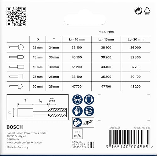 Bosch 1609200286 5-Piece Grinding Stone Set Shank 6 mm Grit 60 15 20 x 24 30 25 25 mm Ø 15 - 25 mm