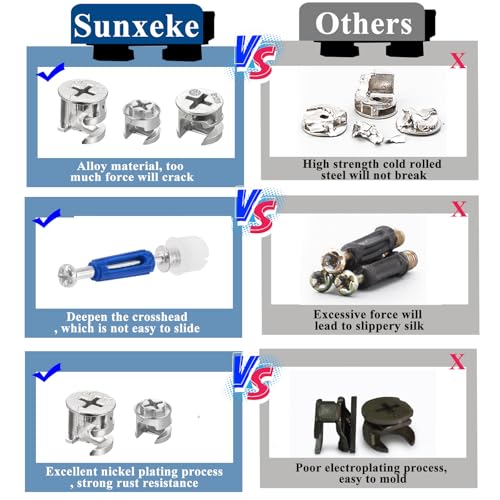 120PCS Cam Locks for Furniture,3-in-1 Eccentric Hardware Wheels,Furniture Cam Lock Fasteners,Multi-Size Nut & Bolt Wood Dowel Pins for Connecting and Repairing Furniture Assortment Sets
