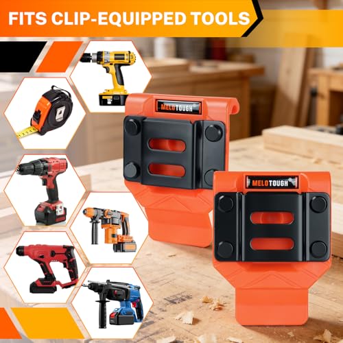 MELOTOUGH Hammer Holder for Belt – Heavy-Duty Orange ABS Holster + Drill Holder for Tool Belt – Orange ABS Holster + Tape Measure Holder for Belt