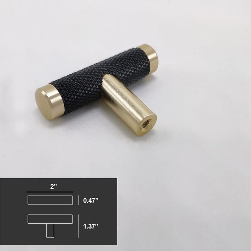 10 Pack 2 Inch Cabinet T Knob Aluminum Knob for Drawer Pulls Gold and Black Oxidation Finish with Diamond Pattern TGold Black 10