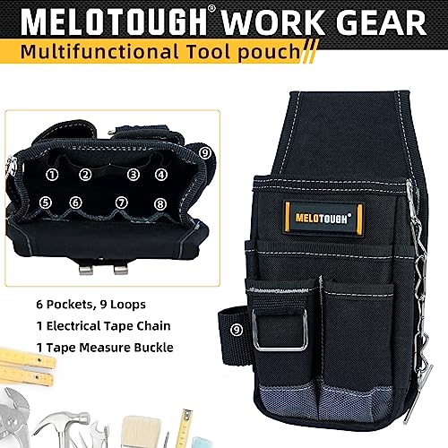 MELOTOUGH Pocket Tool Pouch Tool Belt Pouches with Belt Clip Utility Mini Tool Organizer Pouch,Work Knee Pads for Men Women Construction, Flooring, Roofing - Comfortable and Non Slip(Black)