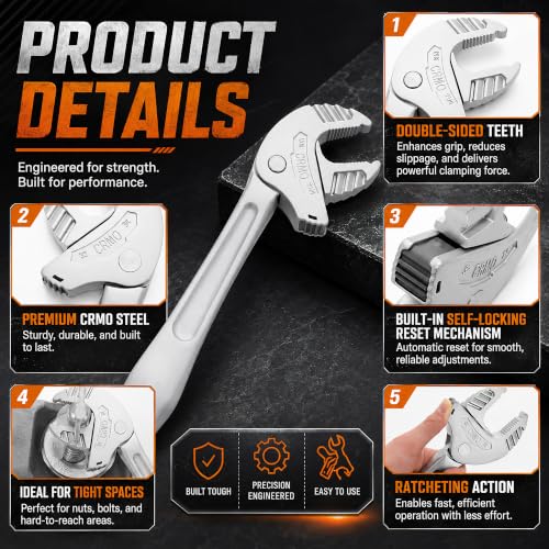 Self Adjusting Wrench Set, 4Pcs Self Locking Wrench with Automatic Continuous Gripping, Ratcheting Self Setting Spanner for 1/4"-3/4" Nuts, Bolts, Plumbing, Automotive Repair & Tight Work Spaces 4 Pcs 1/4"-3/4"