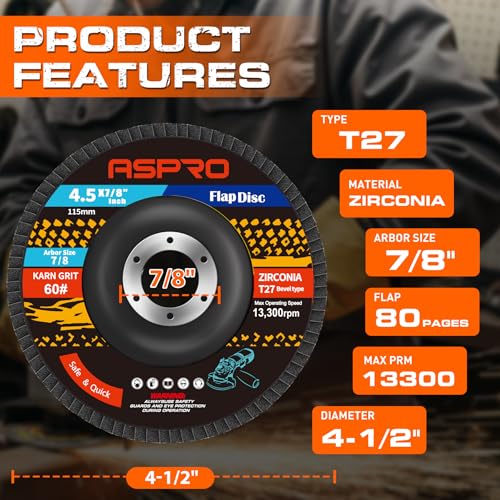 ASPRO Flap Discs 4 1/2 for Angle Grinder, Flap Discs 60 Grit, 12 Pack 60G12P