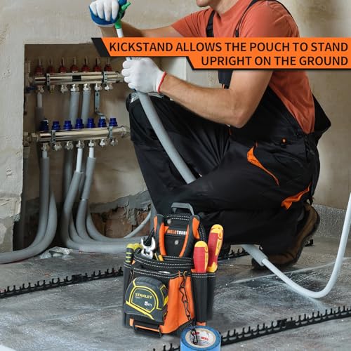 MELOTOUGH Small Electrician Tool Pouch for Tool Belt with Belt Clip, Mini Kneeling Pads with Badge Reel for Work, 1" Thick Soft NBR Foam Kneeling Pad for Mechanics, Construction, Electricians, Plumber