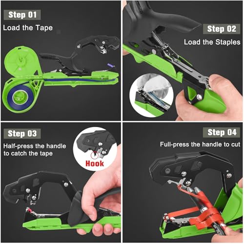 FUNTECK Easy & Fast Plant Tying Machine for Tomatoes, Grapes, Cucumbers - Professional Tying Tool Saves Labor with Spare Tapes and Staples, Green/Black Green & Black
