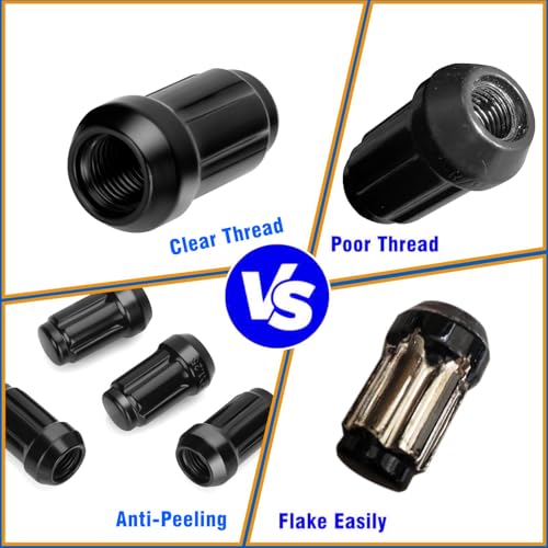 21PCS ATV 12x1.5 Lug Nuts Set, Black Spline Taper Seat Wheel Nuts (20+1) with Socket Key, for Polaris Ranger RZR XP General, Pioneer 500 700 1000, Aftermarket Wheel Use