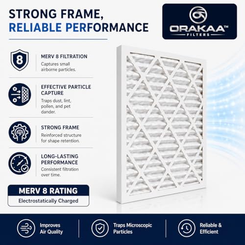 ORAKAA 20x25x1 Inches Air Filter MERV 8, AC Furnace Air Filter Replacement, Pleated HVAC Filters for Home, Dust Pollen Lint Dander, Premium Quality - 2 Pack 20" x 25" x 1"