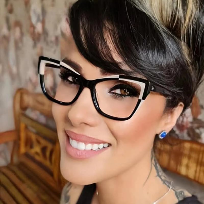 065 Women Cateye Blue Light Blocking Glasses,Computer Eyewear Non-Prescription Glasses Fashion Colorful Frame(2PACK) Black Grey