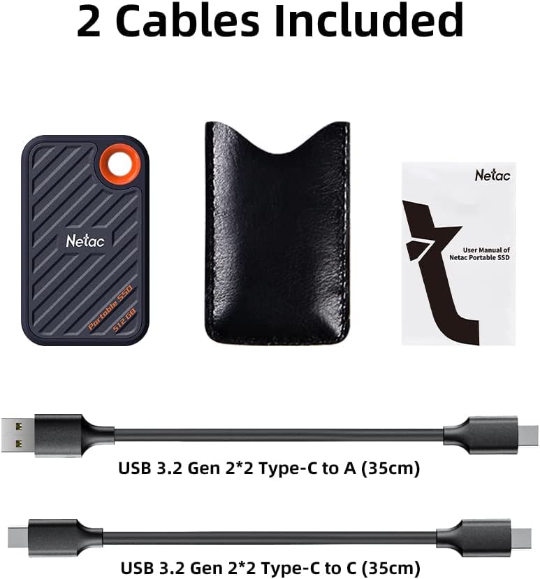 Netac 512GB Extreme Portable SSD External Solid State Drives Up to 2000MB/s Read 1700MB/s Write Speed, USB 3.2 Gen.2 Business Travel Essential Supports Win to Go Dust-Resistant ZX20