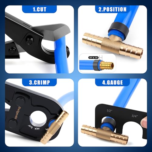 Delgada PEX Crimping Tool 1/2" & 3/4" Combo PEX Crimper Kit for Crimping Copper Rings with Go/No-Go Gauge ASTM F1807 Standard Compliant DL-1824