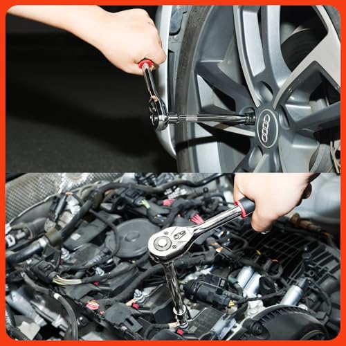 Egofine 21pcs 3/8 Inch Ratchet Socket Wrench Set, Drive Socket Set with 19 Sockets, 6-24mm sockets and 2 Way Quick Released Ratchet Handle and Extension Bar 21pc Standard Socket Set