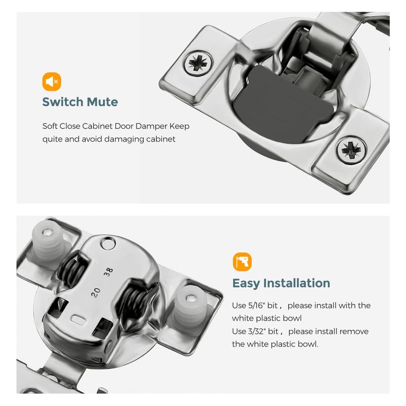 HOME EDIT 10 Pack 5 Pairs 3/4 inch Overlay Soft Close Cabinet Hinges for Kitchen, Stainless Steel Three-Way Adjustable, Concealed Self-Closing Door Hinges