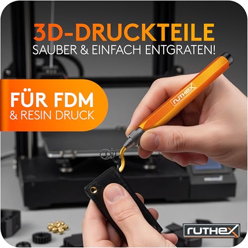 ruthex Deburring in Metal Box with 11 Blades for Plastic, Metal, Stainless Steel - Ideal for 3D Printing - Hand Deburring with Handle Storage Compartment - Additional Titanium Coated Deburring Blades for Drilling V2 deburring + 11 blades box