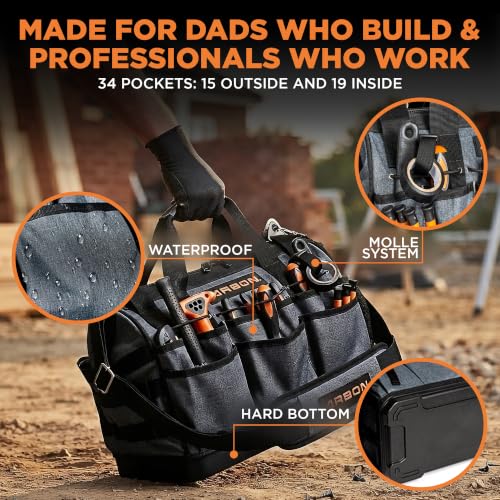 Arbon Electrician Tool Bag, Heavy Duty Tool Organizer, 34 Pockets, 52+ lb