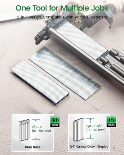 meite FK5040 Pneumatic Brad Nailer Kit Includes 1,000 Pcs 18 Gauge Brad Nails 5/8-Inch, Compatible with 5/8" to 2" Brad Nails, Ideal for Trim Work, Furniture Building & Finish Applications