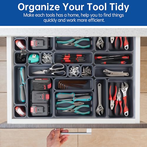 90 Pack Tool Box Organizer with Tray Dividers & Drawer Organizers for Rolling Tool Chest, Work Bench Cabinet Bins - Black & Grey