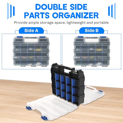 Small Parts Organizer | Storage Case Tools Box 34-Compartments （Blue + Green）