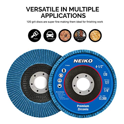 NEIKO 11145A 10 Pack Zirconia Flap Discs 4-1/2 for Angle Grinder, 120 Grit Flapper Wheel, Angled T29 Grinding Wheel 4.5 Inch Flap Disc, 7/8" Arbor Grinding Disc, Flap Wheel for Wood & Metal Sanding