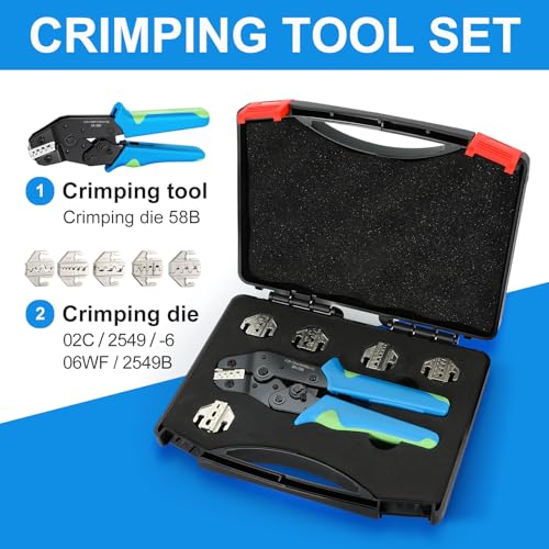 6PCS Crimping Tool Set - Ratchet Wire Crimper Tool for Heat Shrink,Insulated Nylon,Non-Insulated,Open Barrel Terminals,Ferrule Wire End,Solar Connectors Wire Crimper Set