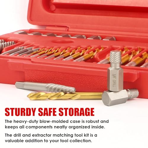 35-Pieces Screw Extractor Set, 37# Cr-Mo & 6542# Left Hand Reverse Drill Bit, Easy Out Multi-Spline Allen Screw Removal Kit for Ez Speed Out Stripped, Broken, Damaged, Rounded Bolt Head Tool