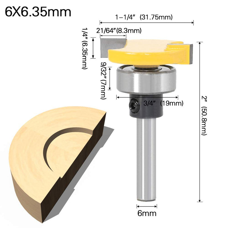 Set of 2 6 mm Shank Biscuit Wood Cutter with Bearing, Groove Cutter Tongue Shaft and Groove Milling Cutter Set T-Shape Cutter Made of Wood for Woodwork Carpenters
